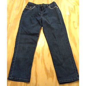 Ruby Rd Petite Women's Denim Capri Pant 8P Elastic Waist Mid Rise Stretch Studs